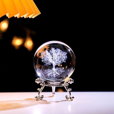 Tree of Life Crystal Ball Decoration - Laser-Engraved Multi-Pattern Design with Stand, Suitable for Home, Office and Bedroom in Saudi Arabia