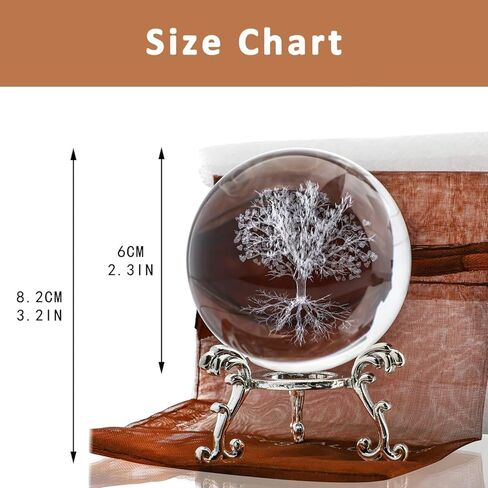 Tree of Life Crystal Ball Decoration - Laser-Engraved Multi-Pattern Design with Stand, Suitable for Home, Office and Bedroom in Saudi Arabia