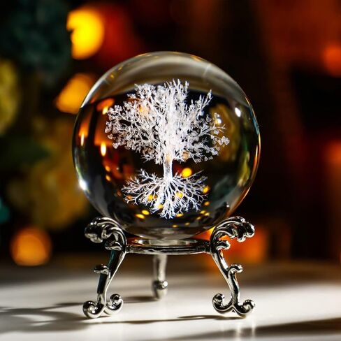 Tree of Life Crystal Ball Decoration - Laser-Engraved Multi-Pattern Design with Stand, Suitable for Home, Office and Bedroom in Saudi Arabia