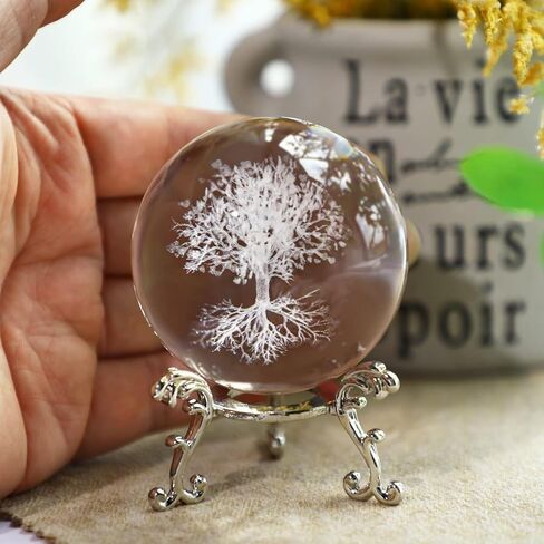 Tree of Life Crystal Ball Decoration - Laser-Engraved Multi-Pattern Design with Stand, Suitable for Home, Office and Bedroom in Saudi Arabia