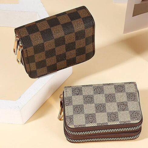 PU Leather Accordion Card Wallet, Double-Layer Zippered Card Holder for Women Men Multi-Slot Large Capacity Card Organizer Compact Travel Wallet with Coin Purse ID Window (Brown2) in Saudi Arabia