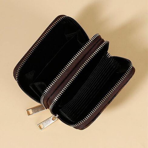 PU Leather Accordion Card Wallet, Double-Layer Zippered Card Holder for Women Men Multi-Slot Large Capacity Card Organizer Compact Travel Wallet with Coin Purse ID Window (Brown2) in Saudi Arabia
