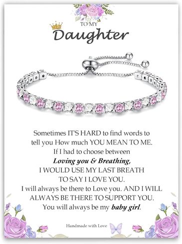 To My Daughter Granddaughter Gifts, Silver Tennis Cubic Zirconia Bracelet Gifts for Daughter Granddaughter, Adjustable Slider Birthstone Bracelet Christmas Birthday Gifts Ideal Mother's Day Graduation in Kuwait