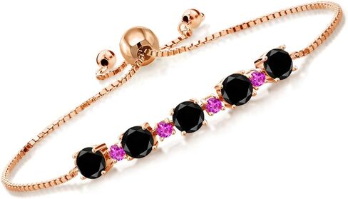 Gemstone Birthstone and Pink Sapphire Tennis Bracelet for Women in 18K Rose Gold Plated Silver | Round 5MM and 2.5MM | Adjustable Bolo Design | Easy-On Easy-Off | Fully Adjustable Up to 9 Inch in Saudi Arabia