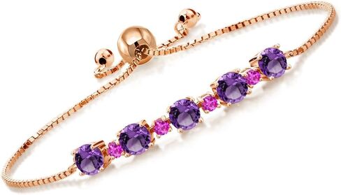 Gemstone Birthstone and Pink Sapphire Tennis Bracelet for Women in 18K Rose Gold Plated Silver | Round 5MM and 2.5MM | Adjustable Bolo Design | Easy-On Easy-Off | Fully Adjustable Up to 9 Inch in Saudi Arabia