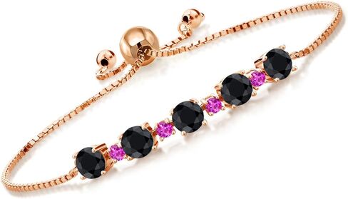 Gemstone Birthstone and Pink Sapphire Tennis Bracelet for Women in 18K Rose Gold Plated Silver | Round 5MM and 2.5MM | Adjustable Bolo Design | Easy-On Easy-Off | Fully Adjustable Up to 9 Inch in Saudi Arabia