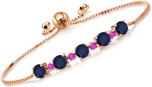Gemstone Birthstone and Pink Sapphire Tennis Bracelet for Women in 18K Rose Gold Plated Silver | Round 5MM and 2.5MM | Adjustable Bolo Design | Easy-On Easy-Off | Fully Adjustable Up to 9 Inch in Saudi Arabia