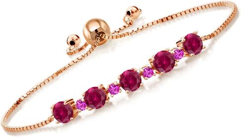 Gemstone Birthstone and Pink Sapphire Tennis Bracelet for Women in 18K Rose Gold Plated Silver | Round 5MM and 2.5MM | Adjustable Bolo Design | Easy-On Easy-Off | Fully Adjustable Up to 9 Inch in Saudi Arabia