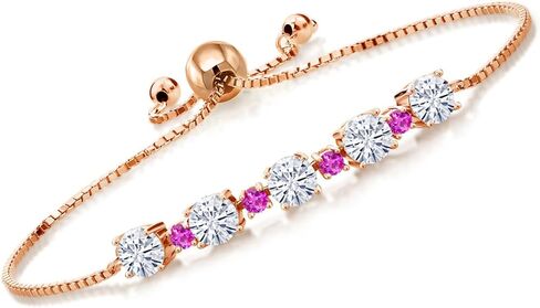 Gemstone Birthstone and Pink Sapphire Tennis Bracelet for Women in 18K Rose Gold Plated Silver | Round 5MM and 2.5MM | Adjustable Bolo Design | Easy-On Easy-Off | Fully Adjustable Up to 9 Inch in Saudi Arabia