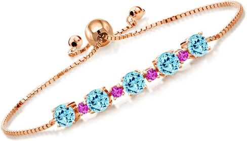 Gemstone Birthstone and Pink Sapphire Tennis Bracelet for Women in 18K Rose Gold Plated Silver | Round 5MM and 2.5MM | Adjustable Bolo Design | Easy-On Easy-Off | Fully Adjustable Up to 9 Inch in Saudi Arabia