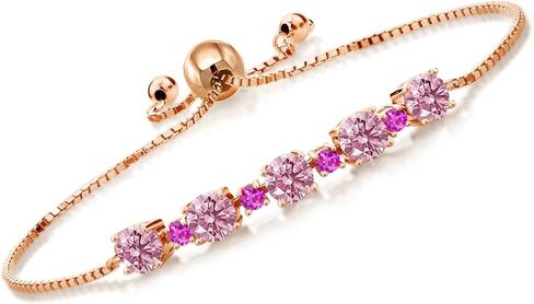 Gemstone Birthstone and Pink Sapphire Tennis Bracelet for Women in 18K Rose Gold Plated Silver | Round 5MM and 2.5MM | Adjustable Bolo Design | Easy-On Easy-Off | Fully Adjustable Up to 9 Inch in Saudi Arabia