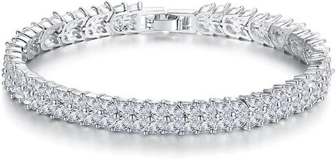 14K Gold Crystal Tennis Bracelet for Women,Dainty Leaf Style Bezel Setting Natural Crystal Charm Bracelet,Fashion Jewelry Gift for Her in Kuwait