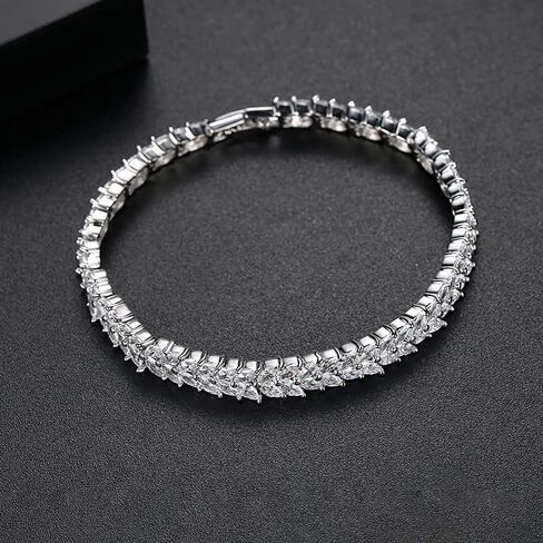 14K Gold Crystal Tennis Bracelet for Women,Dainty Leaf Style Bezel Setting Natural Crystal Charm Bracelet,Fashion Jewelry Gift for Her in Kuwait