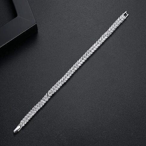 14K Gold Crystal Tennis Bracelet for Women,Dainty Leaf Style Bezel Setting Natural Crystal Charm Bracelet,Fashion Jewelry Gift for Her in Kuwait