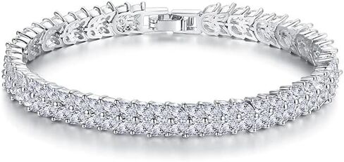 14K Gold Crystal Tennis Bracelet for Women,Dainty Leaf Style Bezel Setting Natural Crystal Charm Bracelet,Fashion Jewelry Gift for Her in Kuwait