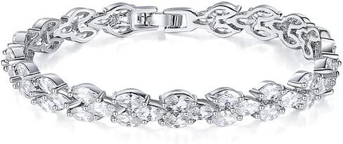 14K Gold Crystal Tennis Bracelet for Women,Dainty Leaf Style Bezel Setting Natural Crystal Charm Bracelet,Fashion Jewelry Gift for Her in Saudi Arabia