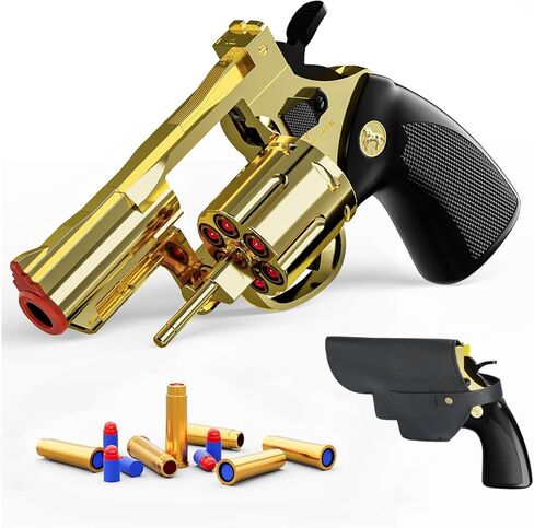 Revolver Toy Gun & Holster Set - EVA Foam Soft Bullets Play Sniper Pistol Cap Gun Western Cowboy Toys Gift Boys Small Hand Guns Rifle Blaster Kids Age 6 7 8 9 10 11 12 Silver&Realistic Wood Pattern in Kuwait