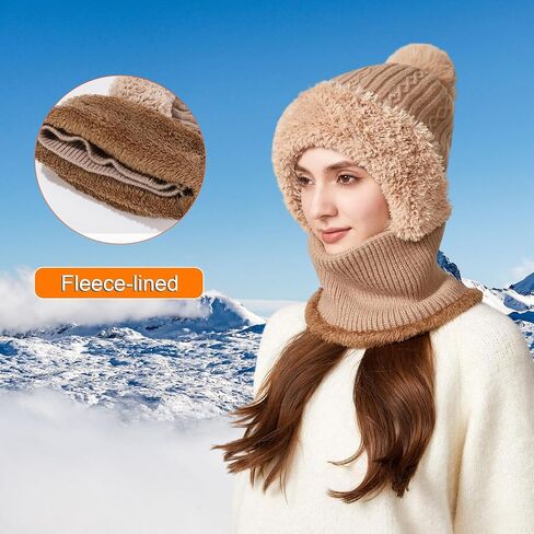 Winter Knitted Balaclava Women Hooded Beanie Hats Fleece Lined One Piece Neck Warmer Skull Cap Cold Weather in Saudi Arabia