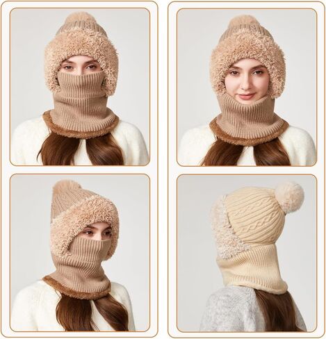 Winter Knitted Balaclava Women Hooded Beanie Hats Fleece Lined One Piece Neck Warmer Skull Cap Cold Weather in Saudi Arabia