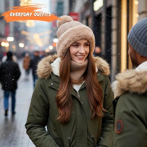 Winter Knitted Balaclava Women Hooded Beanie Hats Fleece Lined One Piece Neck Warmer Skull Cap Cold Weather in Saudi Arabia