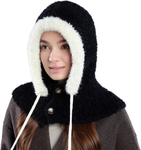 Winter Knitted Balaclava Women Hooded Beanie Hats Fleece Lined One Piece Neck Warmer Skull Cap Cold Weather in Saudi Arabia