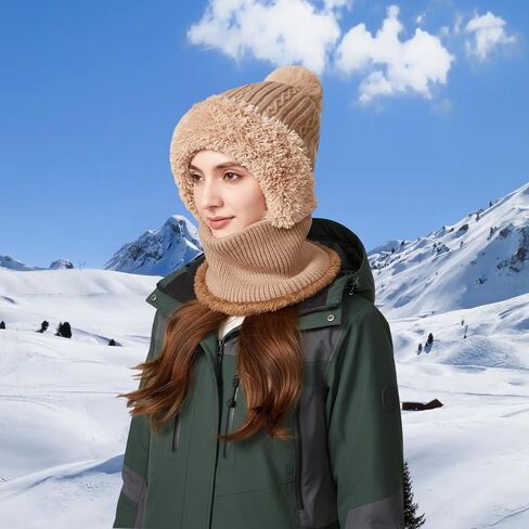 Winter Knitted Balaclava Women Hooded Beanie Hats Fleece Lined One Piece Neck Warmer Skull Cap Cold Weather in Saudi Arabia