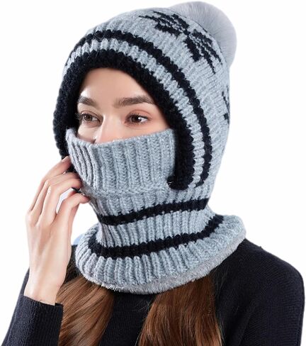 Winter Knitted Balaclava Women Hooded Beanie Hats Fleece Lined One Piece Neck Warmer Skull Cap Cold Weather in Saudi Arabia