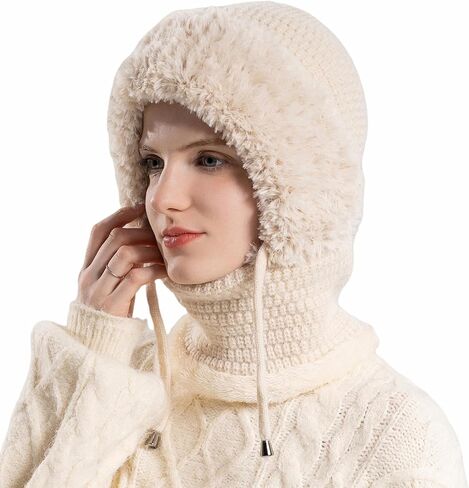 Winter Knitted Balaclava Women Hooded Beanie Hats Fleece Lined One Piece Neck Warmer Skull Cap Cold Weather in Saudi Arabia
