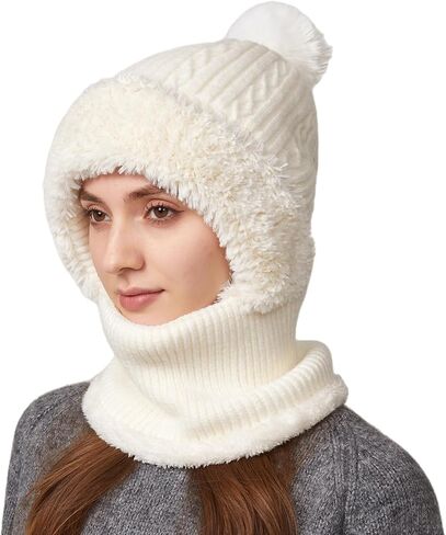 Winter Knitted Balaclava Women Hooded Beanie Hats Fleece Lined One Piece Neck Warmer Skull Cap Cold Weather in Saudi Arabia