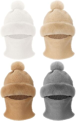 4 Pack 3 in 1 Beanie Hats for Women Beanies with Neck Gaiter Winter Balaclava Hat Scarf Mask Plush Neck Warmer Windproof Face Cover for Men Adults Cold Weather in Saudi Arabia
