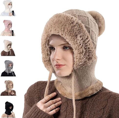 3 in 1 Beanie Hat for Women, 2026 New Winter Balaclava Fall Winter Warm Knitted Hat Knitted Ski Scarf Mask in Saudi Arabia