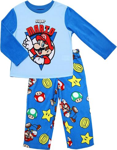 Nintendo Super Mario Boys Pajamas - 2 Piece Gamer PJs for Kids - Cozy Fleece Sleepwear Mario Shirt & Pant Set, Size 4 to 10 in Saudi Arabia