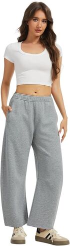 OVRUNS Barrel Sweatpants المرأة مرونة الخصر برميل السراويل الداخلية الرباط فضفاض صالة العرق السراويل مع جيوب in Kuwait