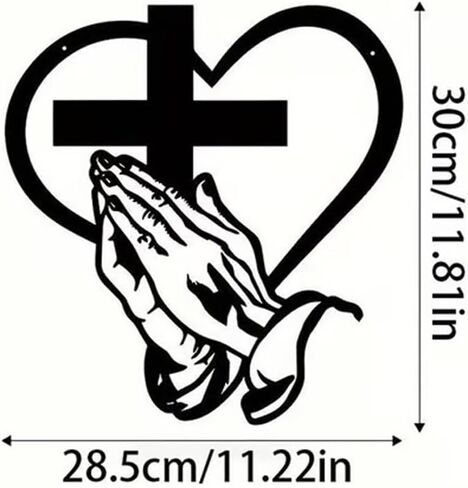 AIOUJI Elegant Metal Christian Heart & Cross Wall Art, Praying Hands Design, Decorative Iron Sculpture for Indoor/Outdoor, Perfect for Living Room, Patio, Office Farmhouse Decor(12in) in Saudi Arabia