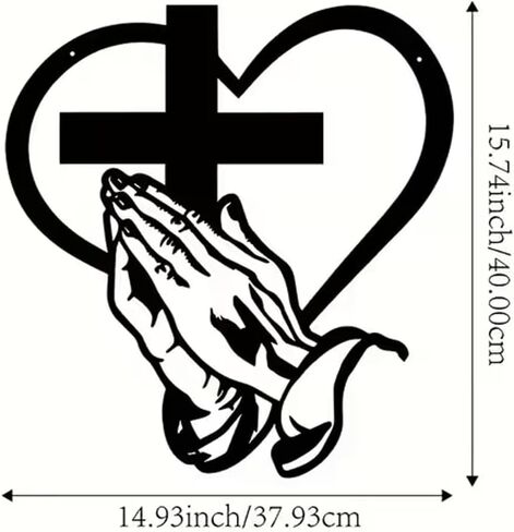 AIOUJI Elegant Metal Christian Heart & Cross Wall Art, Praying Hands Design, Decorative Iron Sculpture for Indoor/Outdoor, Perfect for Living Room, Patio, Office Farmhouse Decor(12in) in Saudi Arabia
