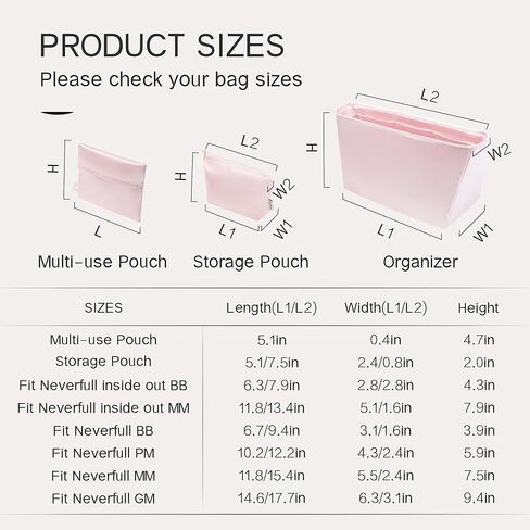 Silky Purse Insert Organizer 3 Set for Neverfull Bags, Silk Touch Bag Organizer, Luxury Handbag Shaper,Lightweight and Soft Touch(MM, Pink) in Saudi Arabia