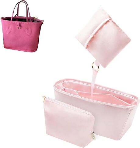 Silky Purse Insert Organizer 3 Set for Neverfull Bags, Silk Touch Bag Organizer, Luxury Handbag Shaper,Lightweight and Soft Touch(MM, Pink) in Saudi Arabia