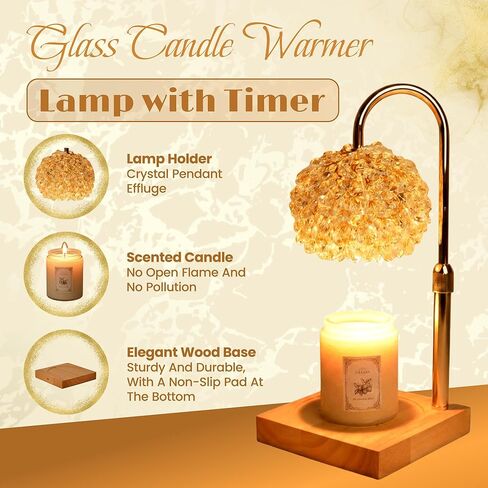 Glass Candle Warmer Lamp with Timer - Adjustable Height Candle Lamp Warmer with Crystal Shade, Timer (8H/4H/2H) - Wax Melter with Jar Candle - Ideal Gift, fits Various Size Candles in Saudi Arabia