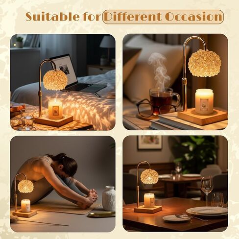 Glass Candle Warmer Lamp with Timer - Adjustable Height Candle Lamp Warmer with Crystal Shade, Timer (8H/4H/2H) - Wax Melter with Jar Candle - Ideal Gift, fits Various Size Candles in Saudi Arabia