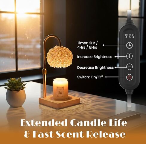 Glass Candle Warmer Lamp with Timer - Adjustable Height Candle Lamp Warmer with Crystal Shade, Timer (8H/4H/2H) - Wax Melter with Jar Candle - Ideal Gift, fits Various Size Candles in Saudi Arabia