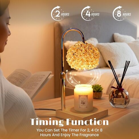 Glass Candle Warmer Lamp with Timer - Adjustable Height Candle Lamp Warmer with Crystal Shade, Timer (8H/4H/2H) - Wax Melter with Jar Candle - Ideal Gift, fits Various Size Candles in Saudi Arabia