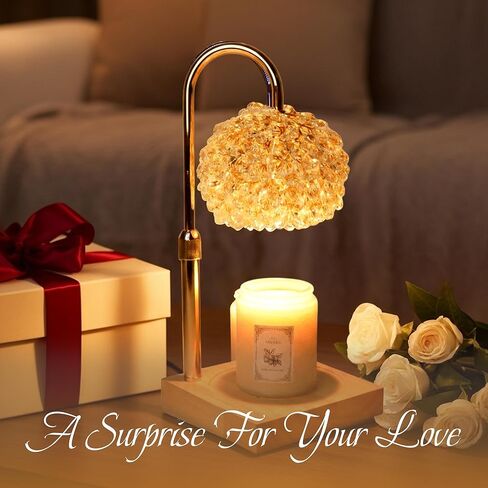 Glass Candle Warmer Lamp with Timer - Adjustable Height Candle Lamp Warmer with Crystal Shade, Timer (8H/4H/2H) - Wax Melter with Jar Candle - Ideal Gift, fits Various Size Candles in Saudi Arabia