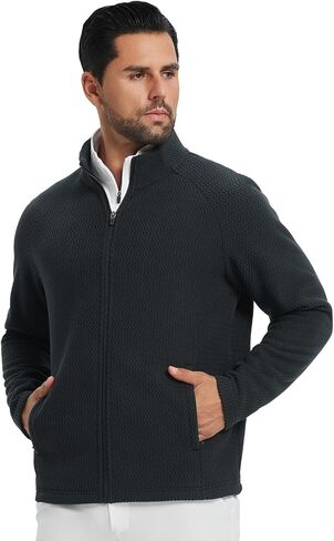 M MAELREG Winter Fleece Jackets for Men Lightweight Stand Collar Fashion Wave Texture Warm Full Zip Mens Coat with Pockets in Saudi Arabia