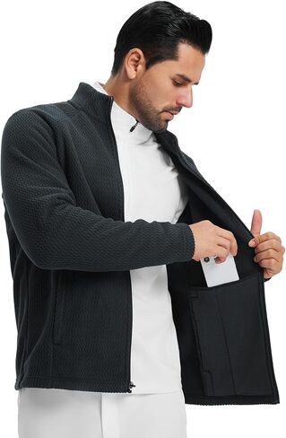 M MAELREG Winter Fleece Jackets for Men Lightweight Stand Collar Fashion Wave Texture Warm Full Zip Mens Coat with Pockets in Saudi Arabia