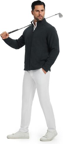 M MAELREG Winter Fleece Jackets for Men Lightweight Stand Collar Fashion Wave Texture Warm Full Zip Mens Coat with Pockets in Saudi Arabia
