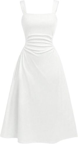 SHENHE Girl's Square Neck Sleeveless Dresss Ruched Waist A Line Flowy Party Midi Dress in Saudi Arabia