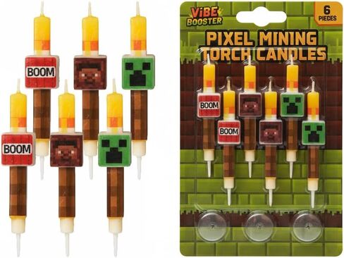 6 Pcs Birthday Candles, Pixel Design Party Favor Candle, Birtday Cake Decorations, Pixel Miner Themed Party Supplies in Saudi Arabia