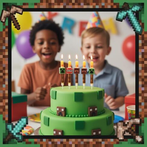 6 Pcs Birthday Candles, Pixel Design Party Favor Candle, Birtday Cake Decorations, Pixel Miner Themed Party Supplies in Saudi Arabia
