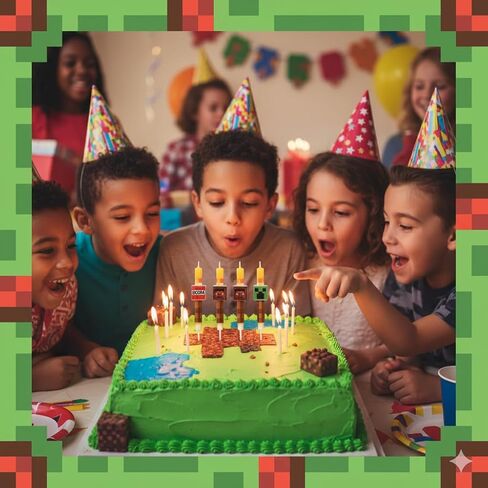 6 Pcs Birthday Candles, Pixel Design Party Favor Candle, Birtday Cake Decorations, Pixel Miner Themed Party Supplies in Saudi Arabia