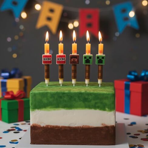 6 Pcs Birthday Candles, Pixel Design Party Favor Candle, Birtday Cake Decorations, Pixel Miner Themed Party Supplies in Saudi Arabia